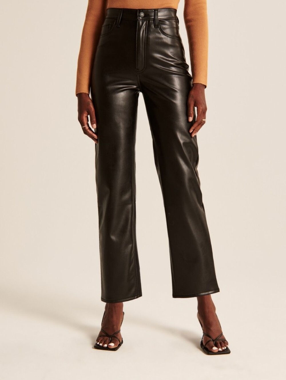 Abercrombie Ankle Straight Ultra High Rise Faux Leather Pants Black Women's 16 S